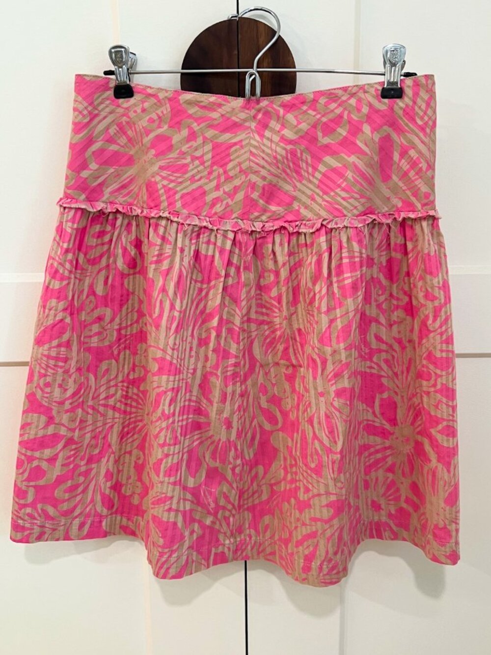 NWOT Tommy Hilfiger Tommy Jeans Pink Khaki Floral Cotton Skirt Sz 5 Frayed Trim